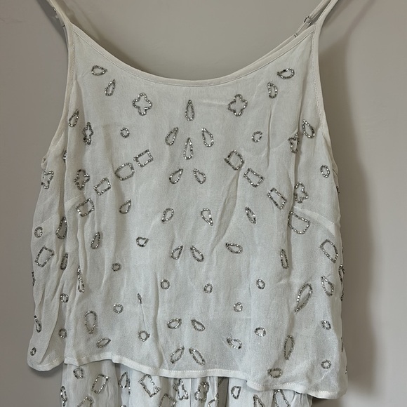 CHAN LUU sequin romper lunar rock silver beaded adjustable straps Sz XS - Picture 3 of 14